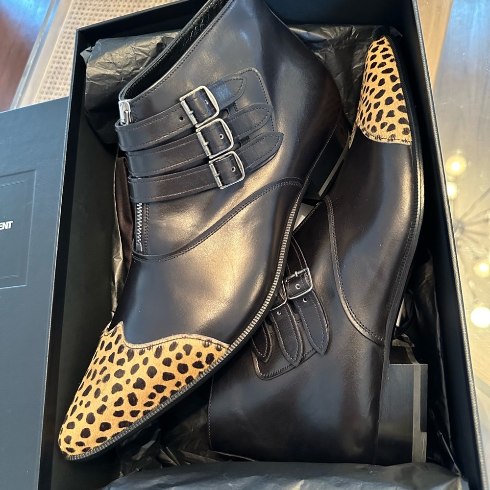 Saint Laurent Paris Leopard Toe Boot